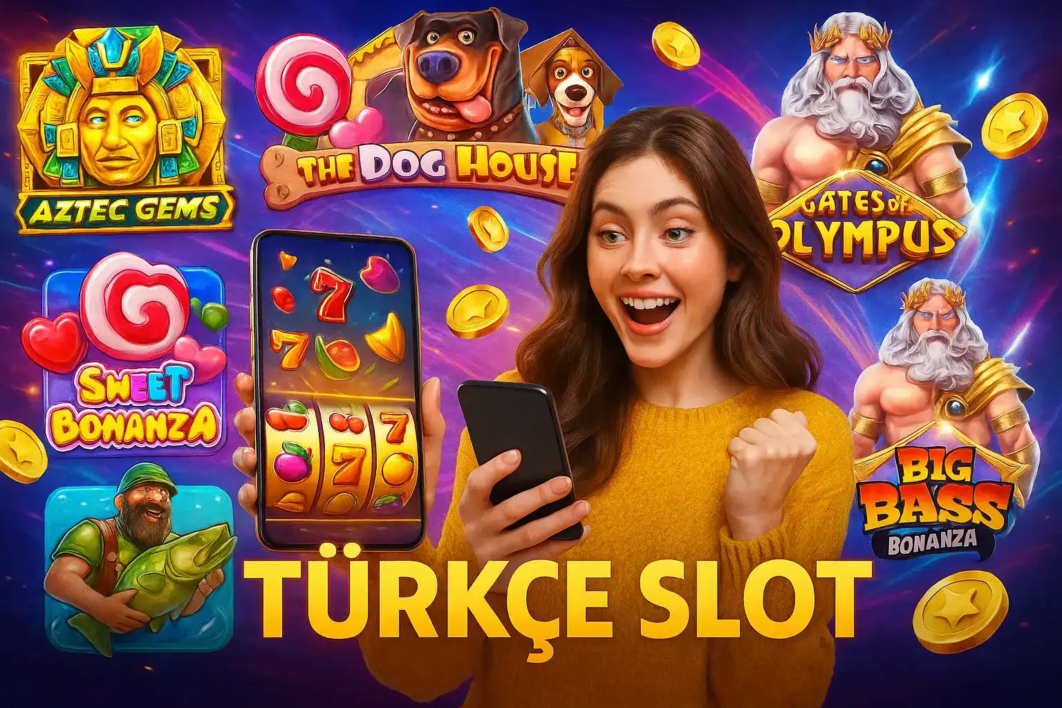 Damabet mobil uygulamasında Gates of Olympus, Sweet Bonanza gibi en popüler Türkçe slot oyunları seni bekliyor. Heyecanla kazanan kadın gibi şansını dene!