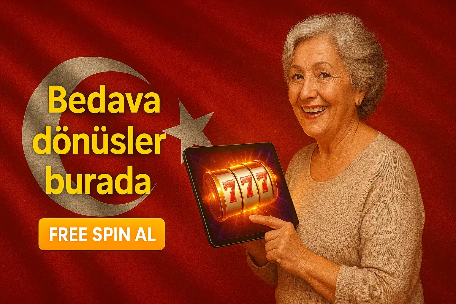 Damabet | Bedava Dönüşler (Free Spin) Burada Damabet bedava dönüşler burada! Mutlu kıdemli kadın, tabletindeki 777 slot oyunu ile kazanıyor. Sen de slotlarda şansını denemek için free spin al.