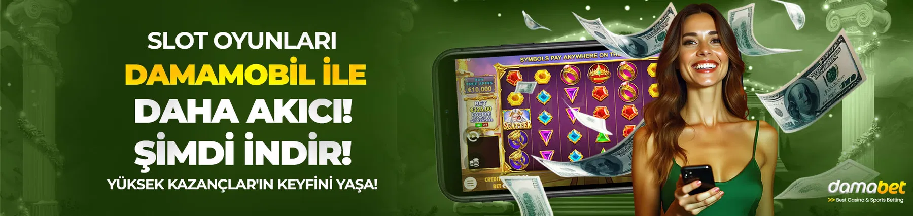 Slot oyunları Damamobil ile daha akıcı! Damabet mobil uygulamasını şimdi indir, en sevdiğin slotları kesintisiz oyna ve yüksek kazançların keyfini yaşa.